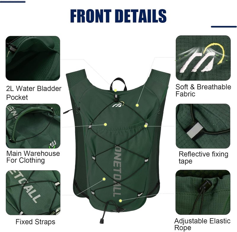 ONETOALL Running Vest for Women & Men, 6L Hydration Backpack with 2L Water Bladder, Lightweight Water Backpack for Trail Running, Marathon, Hiking, Cycling, Jogging, Adjustable Fit - Image 4